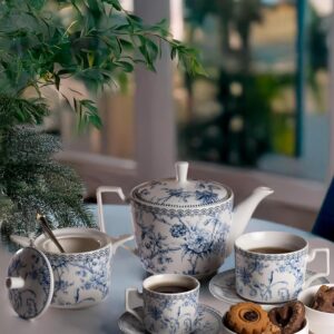 Jogo De Chá 8 Peças Porcelana 220 ml  Azul Hortênsia