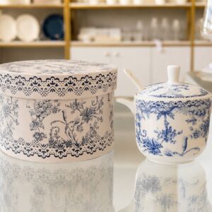 Açucareiro Hortênsia em porcelana new bone china 280ml azul com a colher.